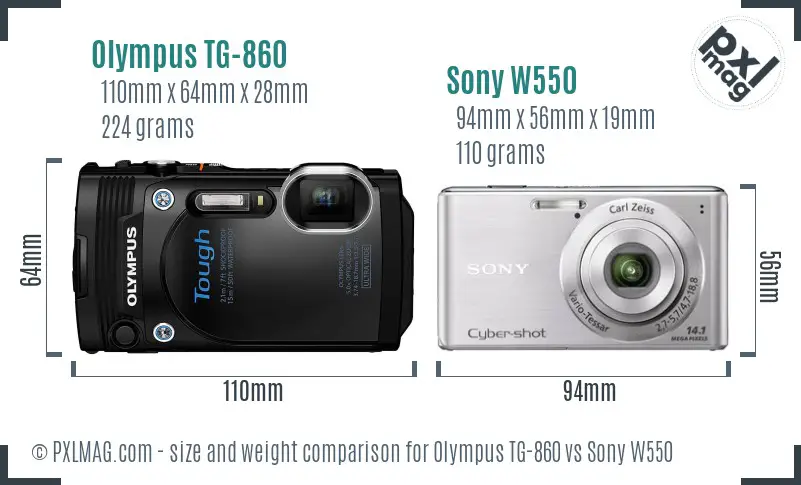 Olympus TG-860 vs Sony W550 size comparison