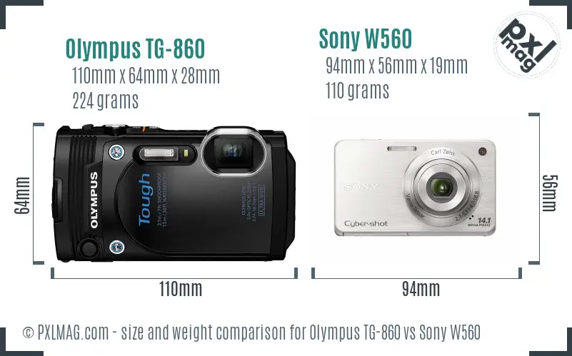 Olympus TG-860 vs Sony W560 size comparison