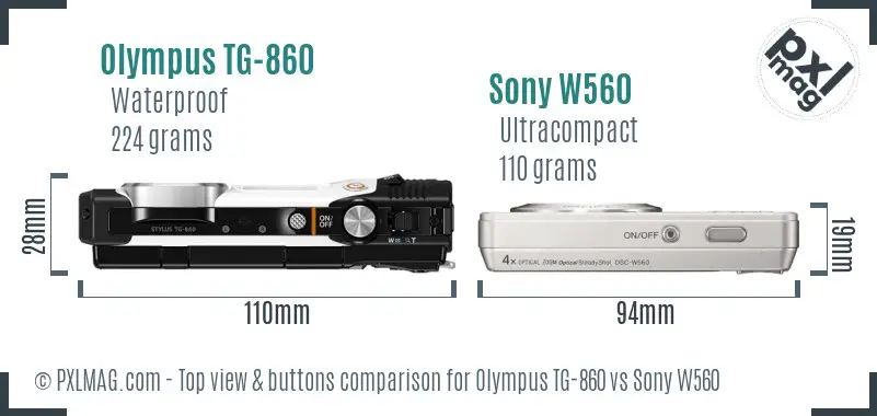 Olympus TG-860 vs Sony W560 top view buttons comparison