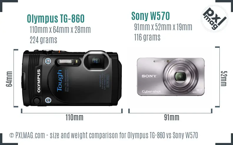 Olympus TG-860 vs Sony W570 size comparison