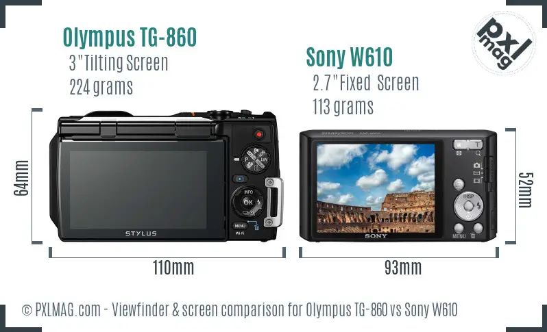 Olympus TG-860 vs Sony W610 Screen and Viewfinder comparison