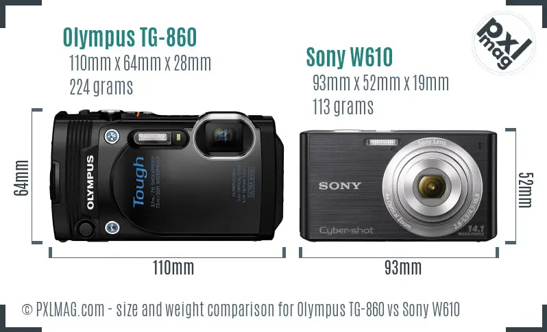 Olympus TG-860 vs Sony W610 size comparison
