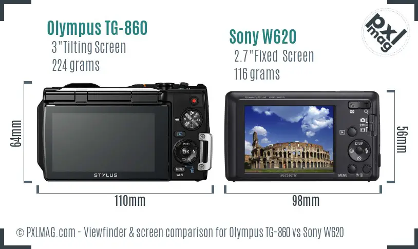 Olympus TG-860 vs Sony W620 Screen and Viewfinder comparison
