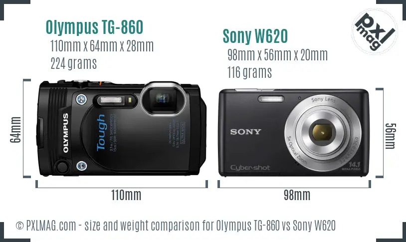 Olympus TG-860 vs Sony W620 size comparison