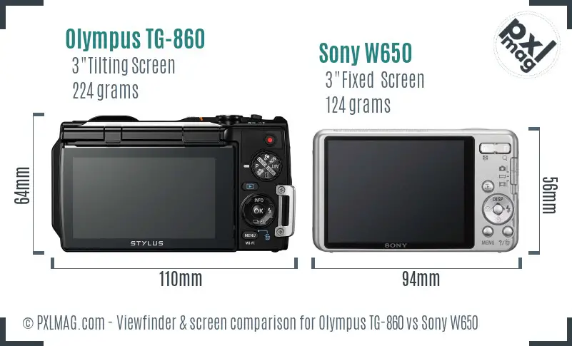 Olympus TG-860 vs Sony W650 Screen and Viewfinder comparison
