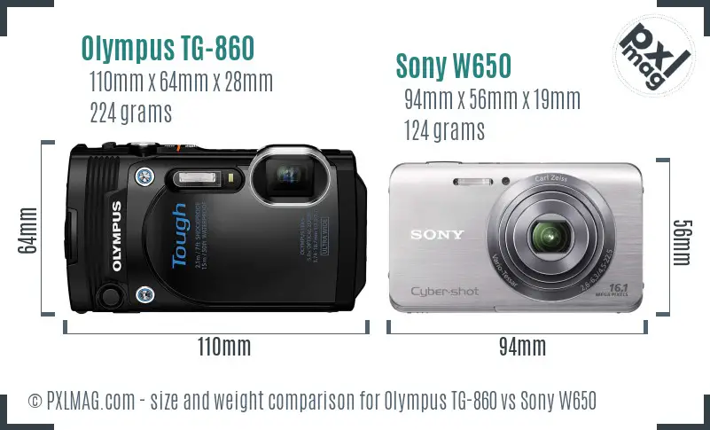 Olympus TG-860 vs Sony W650 size comparison