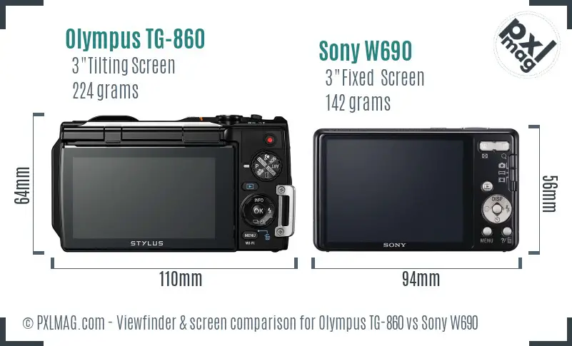 Olympus TG-860 vs Sony W690 Screen and Viewfinder comparison