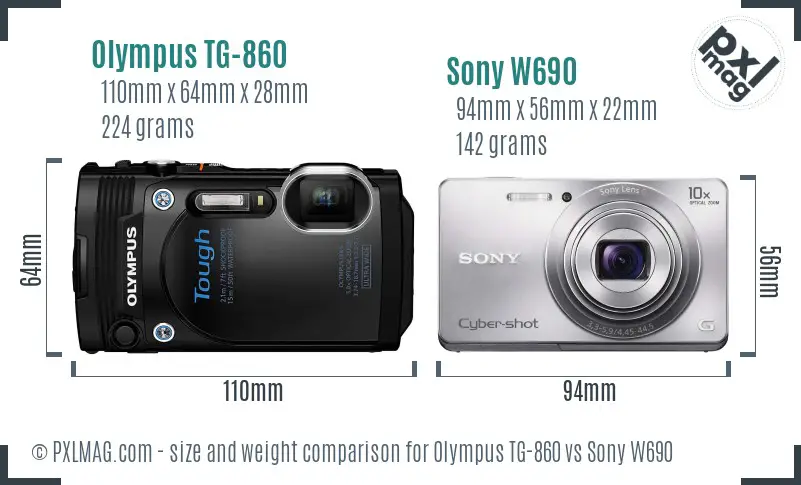 Olympus TG-860 vs Sony W690 size comparison