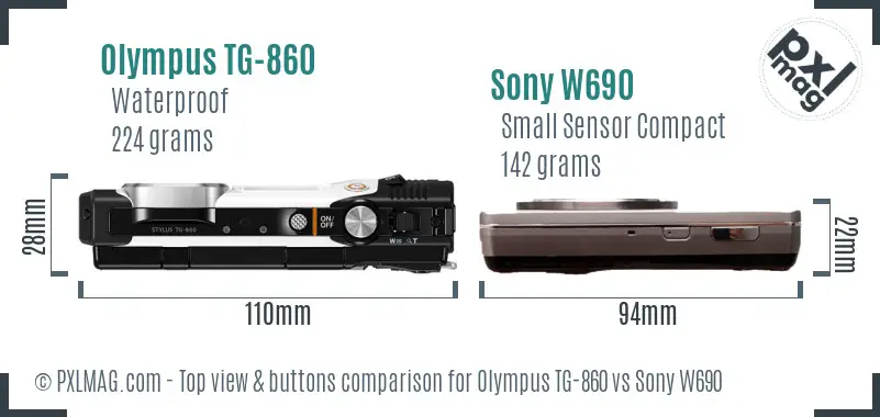 Olympus TG-860 vs Sony W690 top view buttons comparison