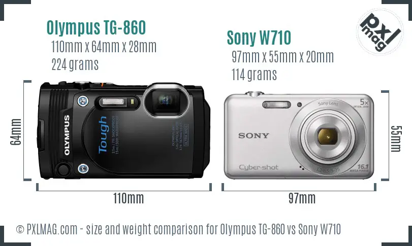 Olympus TG-860 vs Sony W710 size comparison