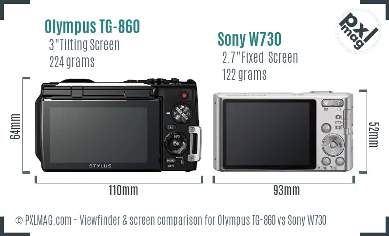 Olympus TG-860 vs Sony W730 Screen and Viewfinder comparison