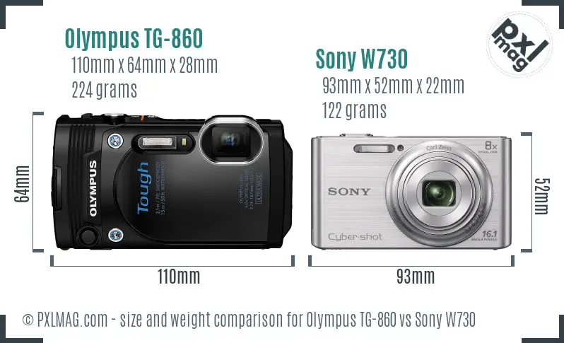 Olympus TG-860 vs Sony W730 size comparison