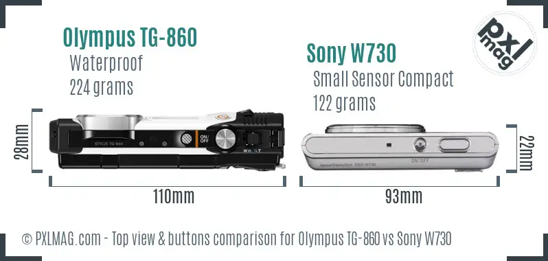 Olympus TG-860 vs Sony W730 top view buttons comparison