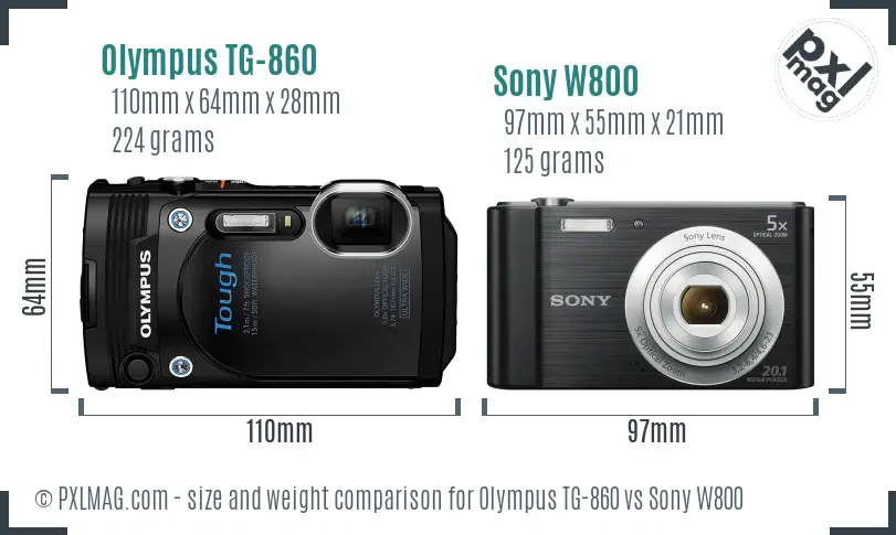 Olympus TG-860 vs Sony W800 size comparison