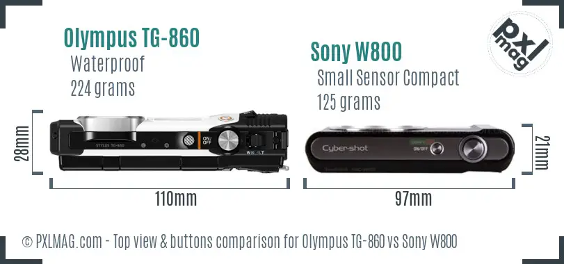 Olympus TG-860 vs Sony W800 top view buttons comparison