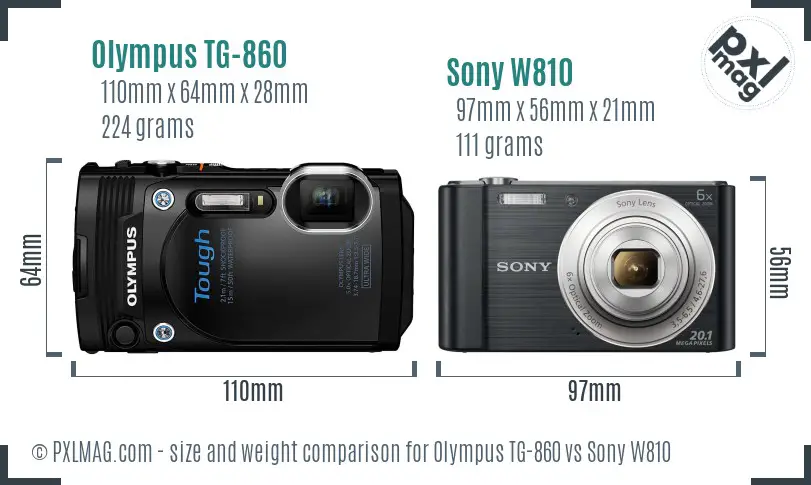 Olympus TG-860 vs Sony W810 size comparison