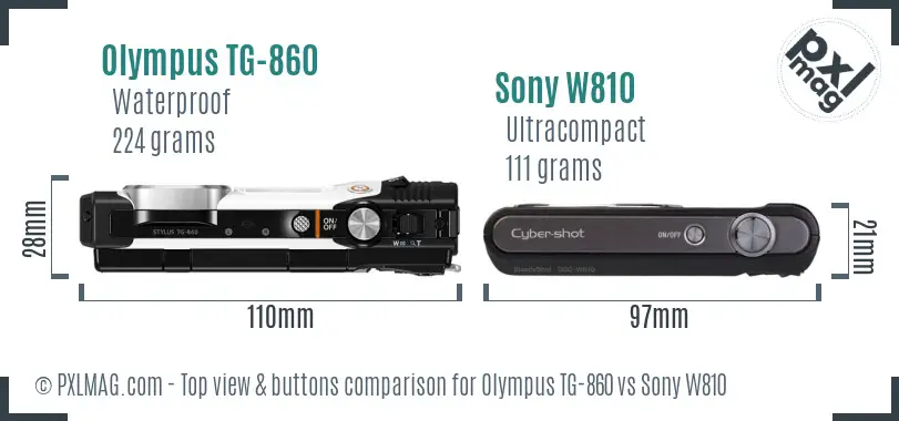 Olympus TG-860 vs Sony W810 top view buttons comparison