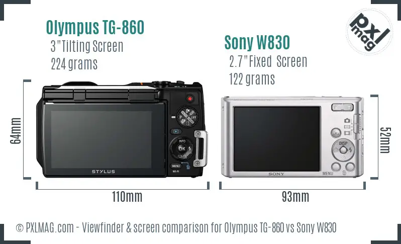 Olympus TG-860 vs Sony W830 Screen and Viewfinder comparison