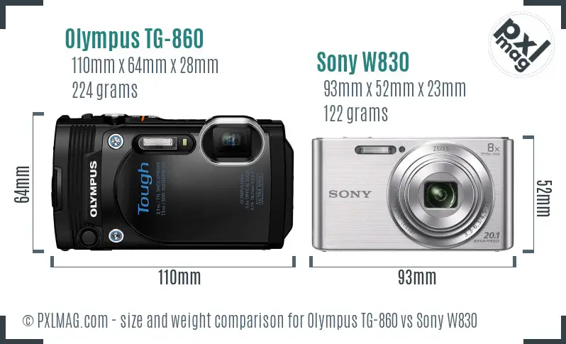 Olympus TG-860 vs Sony W830 size comparison