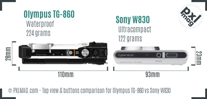 Olympus TG-860 vs Sony W830 top view buttons comparison