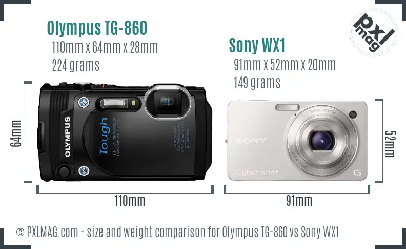 Olympus TG-860 vs Sony WX1 size comparison