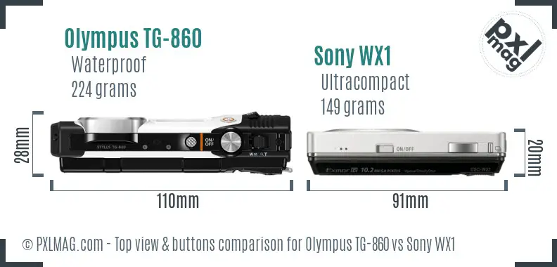 Olympus TG-860 vs Sony WX1 top view buttons comparison