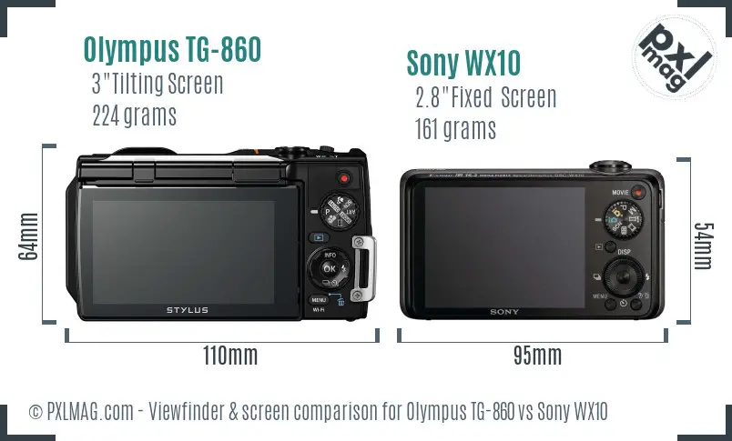Olympus TG-860 vs Sony WX10 Screen and Viewfinder comparison