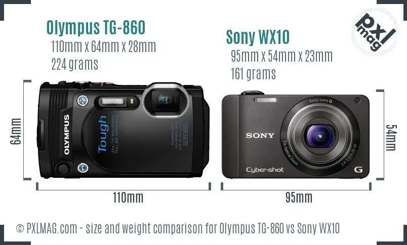 Olympus TG-860 vs Sony WX10 size comparison