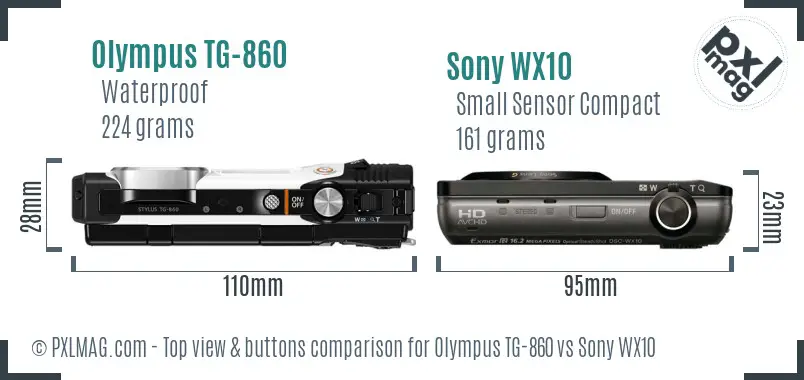 Olympus TG-860 vs Sony WX10 top view buttons comparison