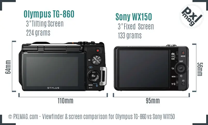 Olympus TG-860 vs Sony WX150 Screen and Viewfinder comparison