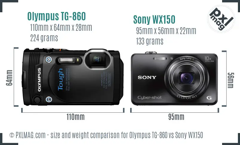 Olympus TG-860 vs Sony WX150 size comparison