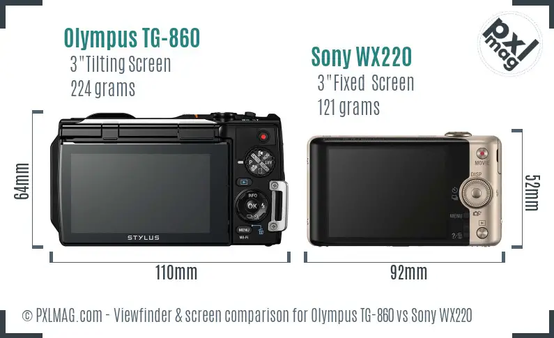 Olympus TG-860 vs Sony WX220 Screen and Viewfinder comparison