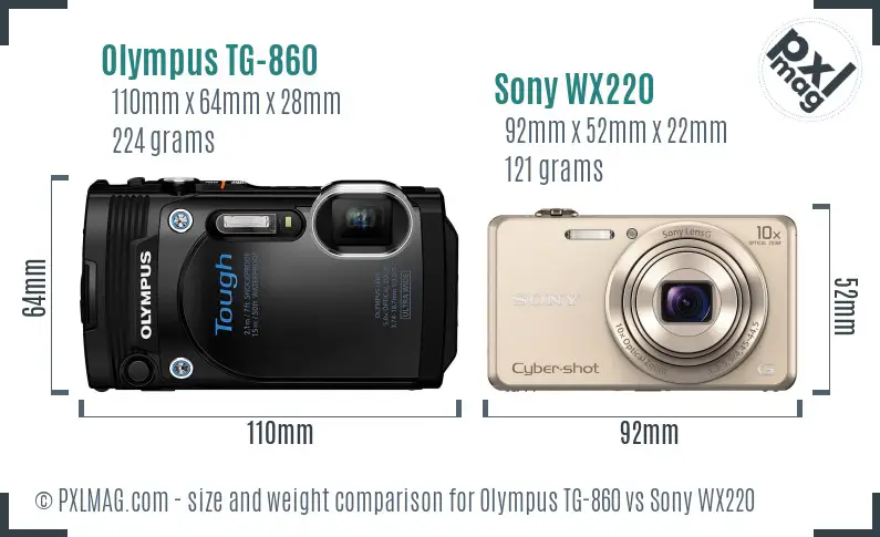 Olympus TG-860 vs Sony WX220 size comparison