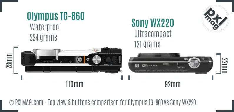 Olympus TG-860 vs Sony WX220 top view buttons comparison