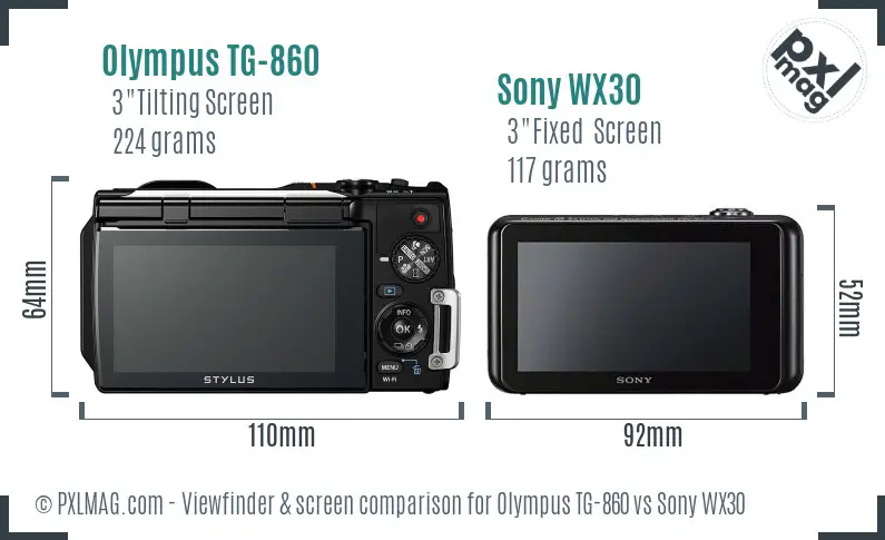 Olympus TG-860 vs Sony WX30 Screen and Viewfinder comparison