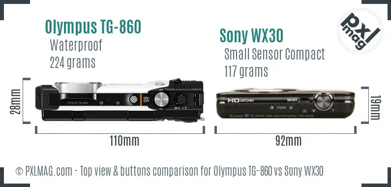 Olympus TG-860 vs Sony WX30 top view buttons comparison