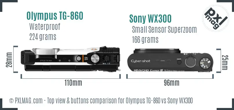 Olympus TG-860 vs Sony WX300 top view buttons comparison