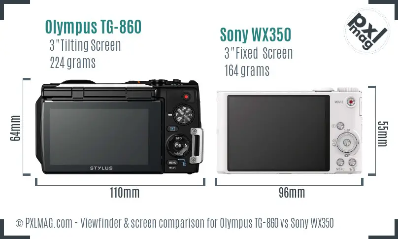 Olympus TG-860 vs Sony WX350 Screen and Viewfinder comparison