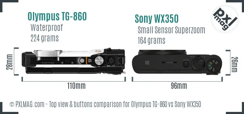 Olympus TG-860 vs Sony WX350 top view buttons comparison