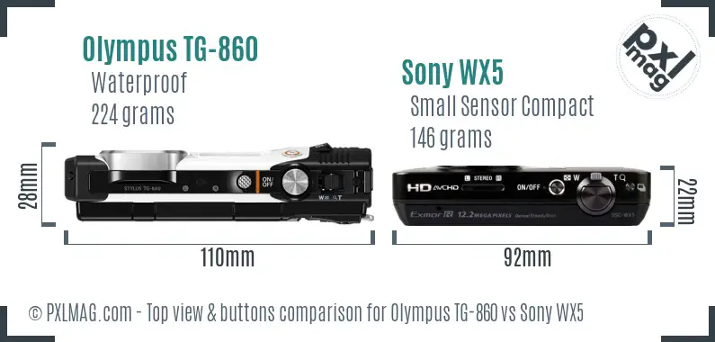 Olympus TG-860 vs Sony WX5 top view buttons comparison