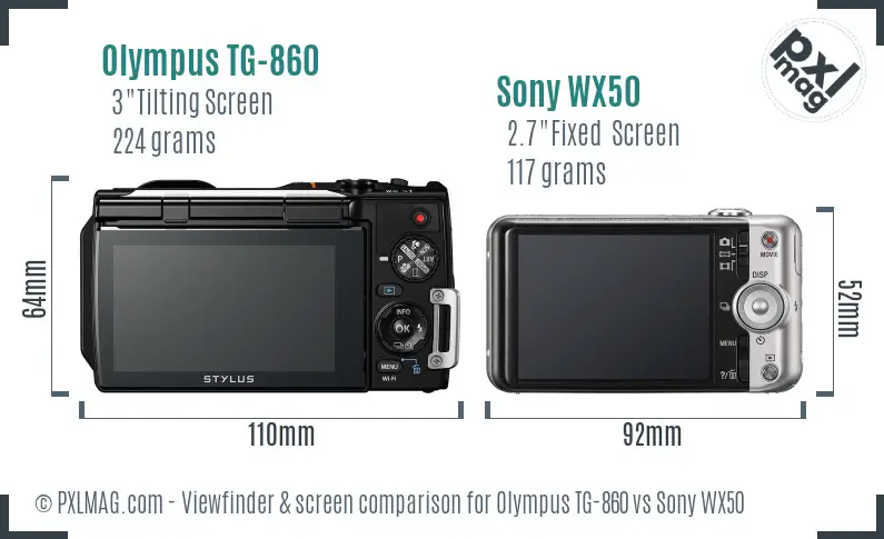 Olympus TG-860 vs Sony WX50 Screen and Viewfinder comparison