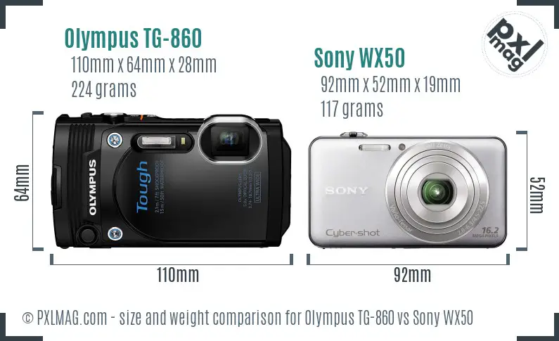 Olympus TG-860 vs Sony WX50 size comparison