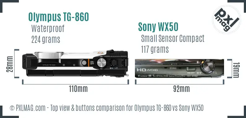 Olympus TG-860 vs Sony WX50 top view buttons comparison