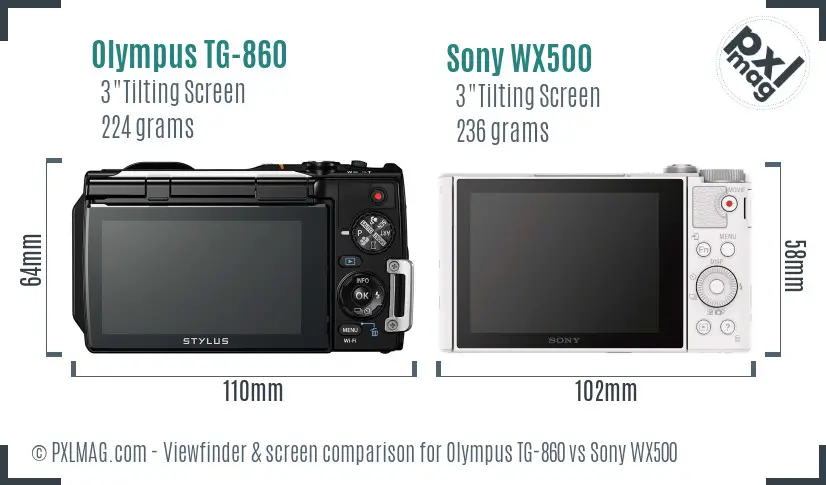 Olympus TG-860 vs Sony WX500 Screen and Viewfinder comparison