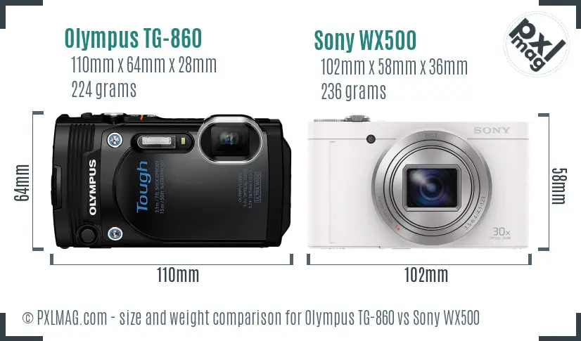 Olympus TG-860 vs Sony WX500 size comparison
