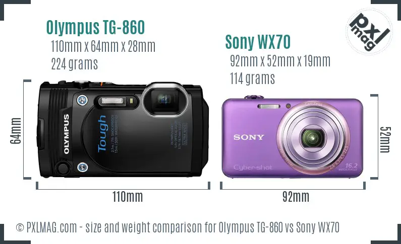 Olympus TG-860 vs Sony WX70 size comparison