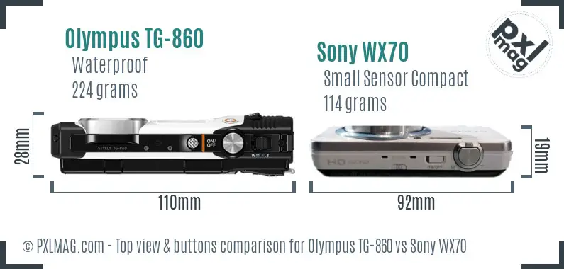 Olympus TG-860 vs Sony WX70 top view buttons comparison