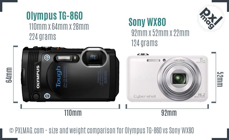 Olympus TG-860 vs Sony WX80 size comparison