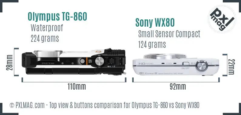 Olympus TG-860 vs Sony WX80 top view buttons comparison