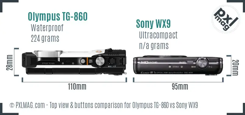 Olympus TG-860 vs Sony WX9 top view buttons comparison